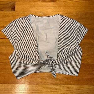 Black and white striped bikini top with tie